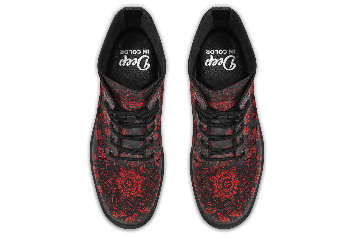 Red Mandala Flower Boots