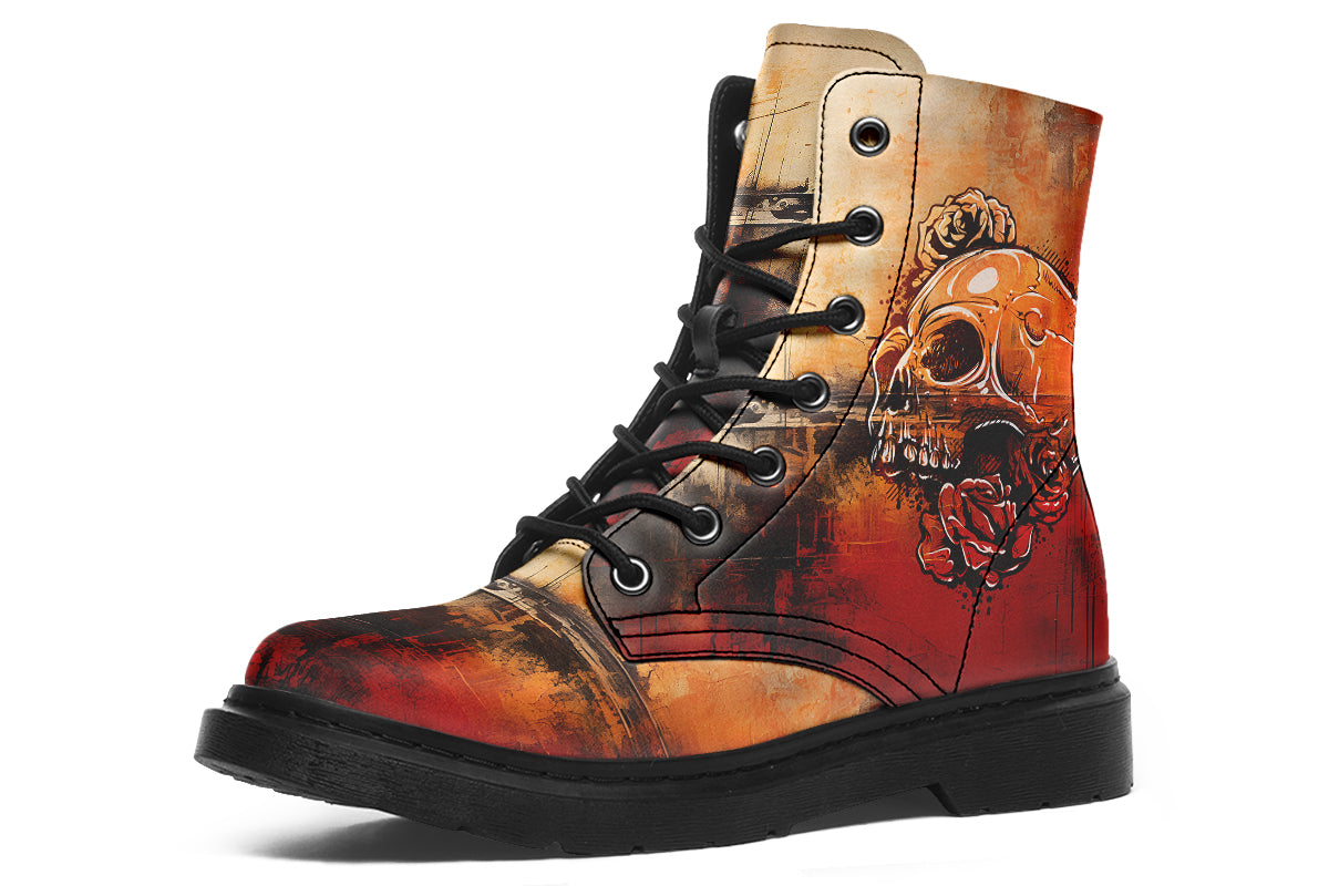 Rusty Skull And Roses Boots