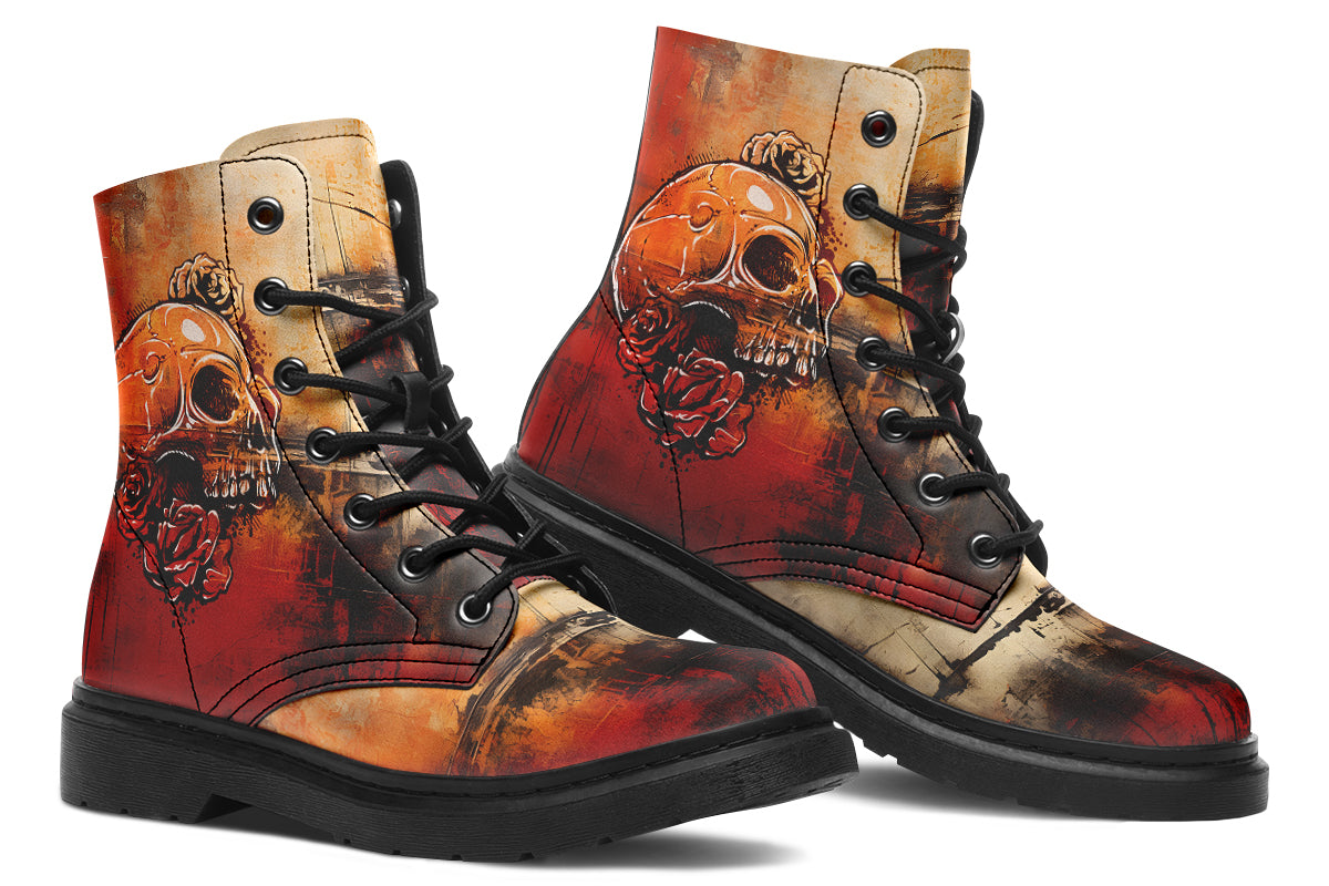 Rusty Skull And Roses Boots