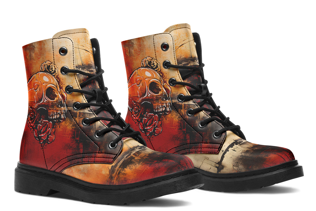 Rusty Skull And Roses Boots