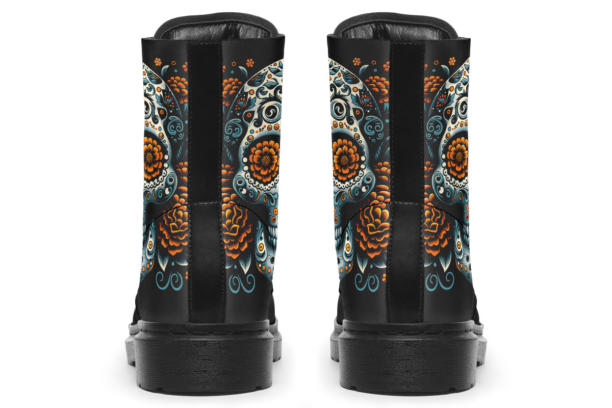 Sugar Skull With Orange Flowers Boots