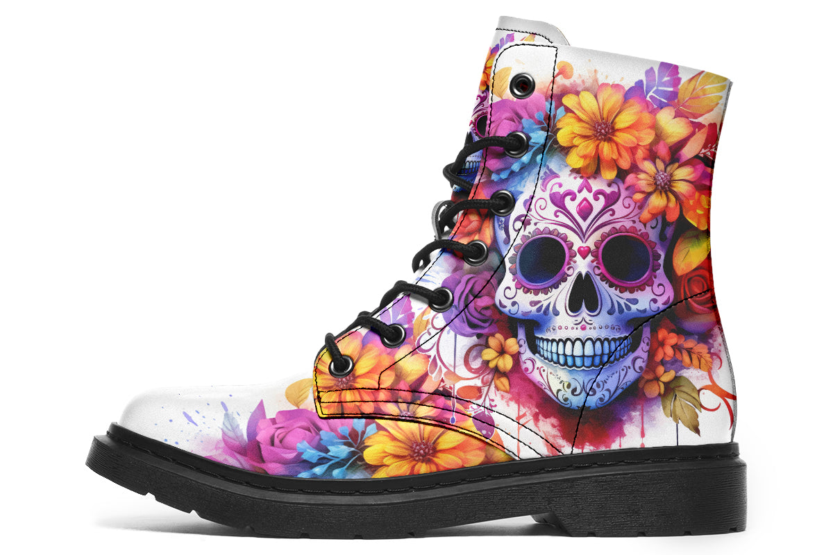 Watercolor Sugar Skull Boots