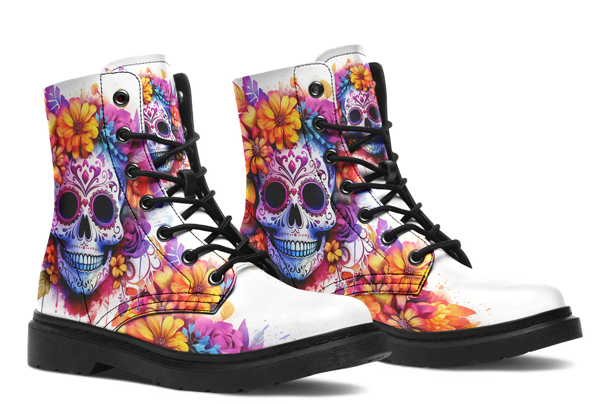 Watercolor Sugar Skull Boots