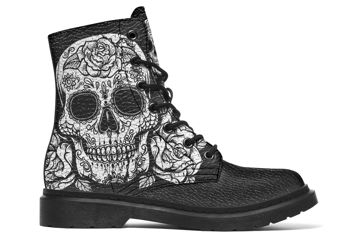 White Sugar Skull Boots