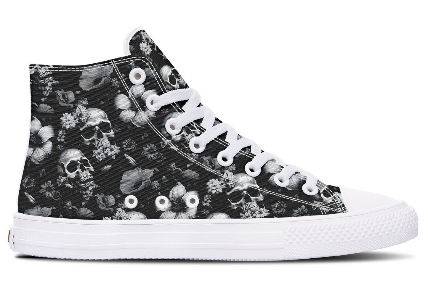 Black And White Flower Skull Hightops