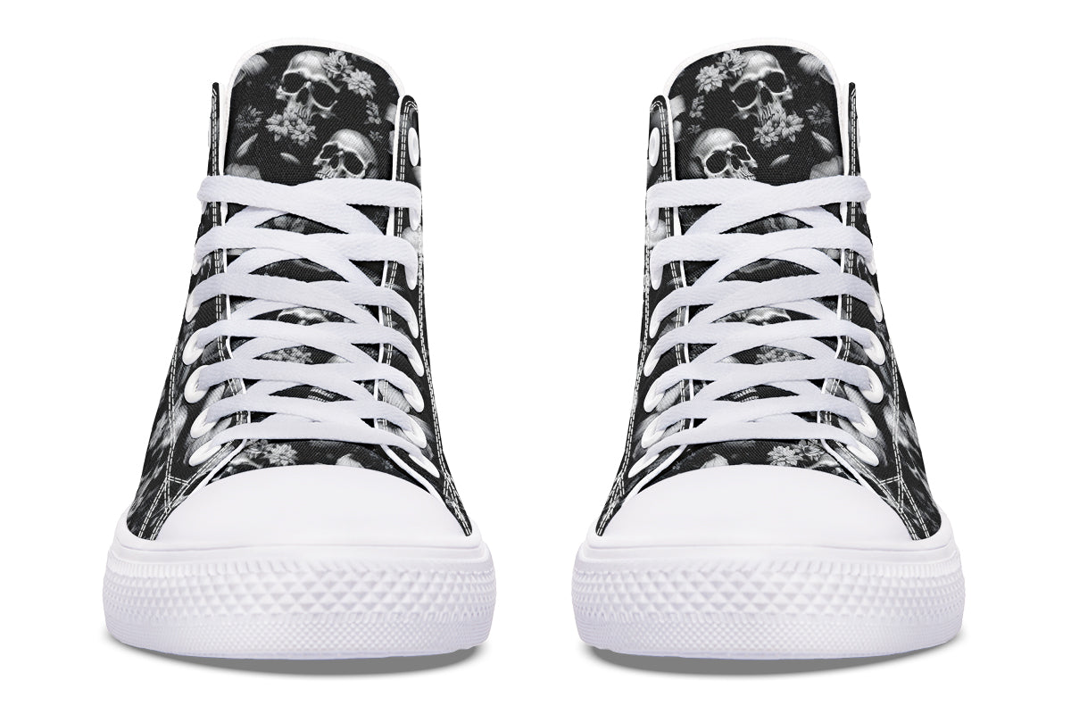 Black And White Flower Skull Hightops