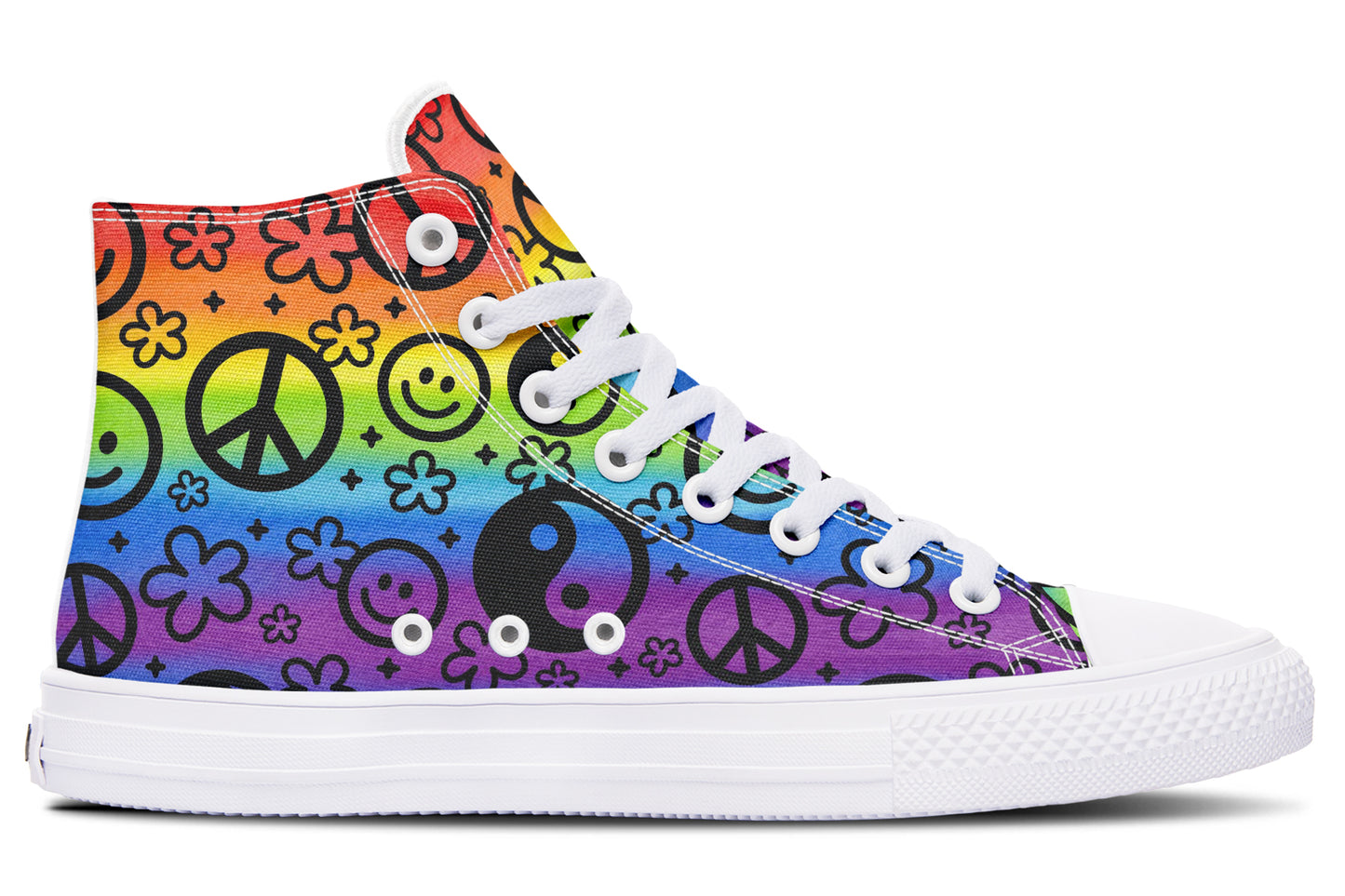 Rainbow Happy Peace Yin Yang Hightop