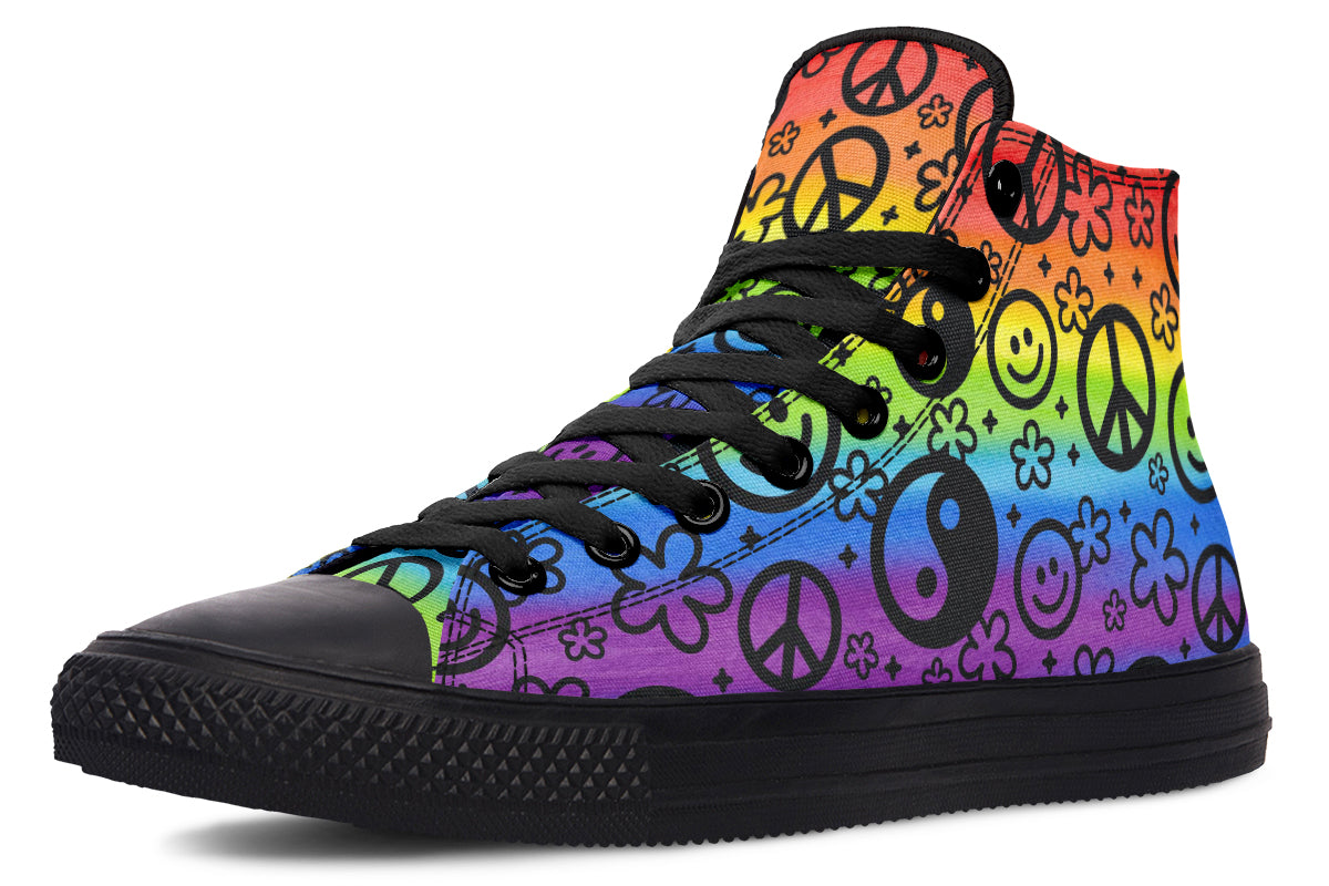 Rainbow Happy Peace Yin Yang Hightop