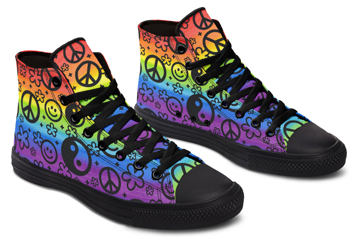 Rainbow Happy Peace Yin Yang Hightop
