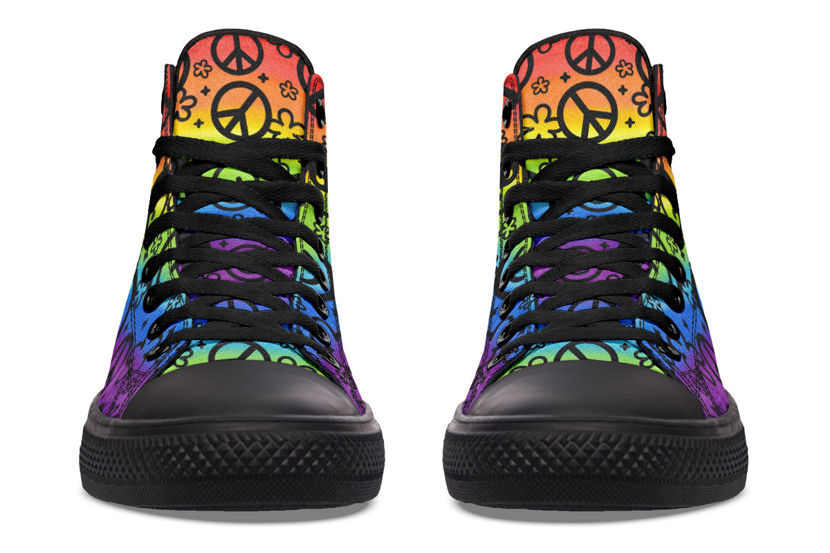 Rainbow Happy Peace Yin Yang Hightop