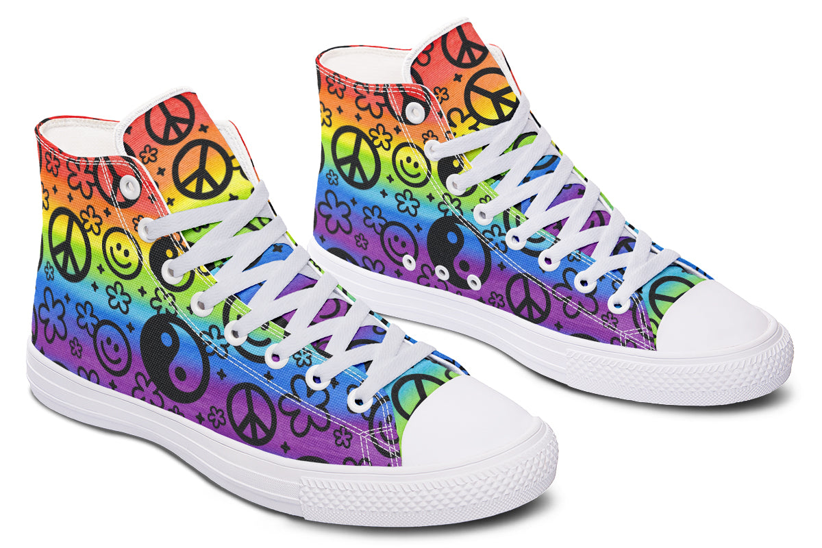 Rainbow Happy Peace Yin Yang Hightop