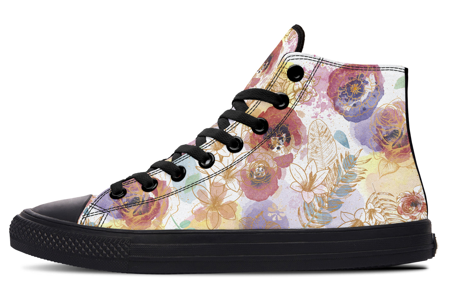 Watercolor Gold Floral Hightops