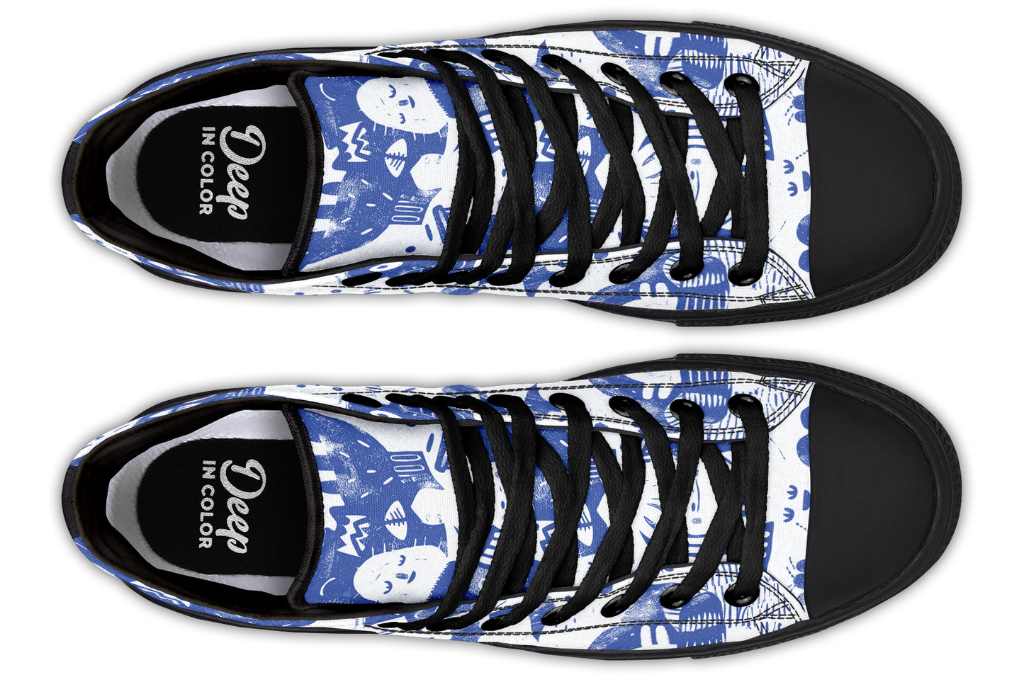 White Blue Doodle Hightops