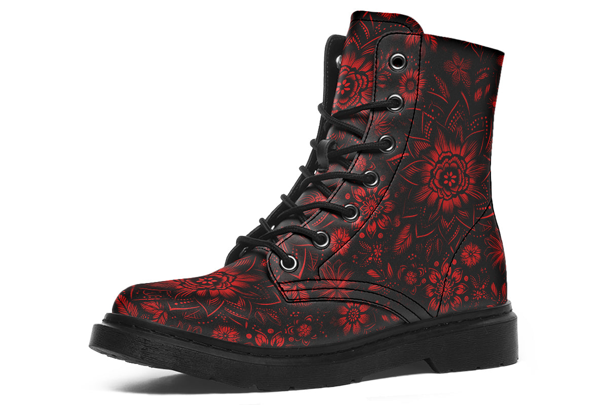 Red Mandala Flower Boots