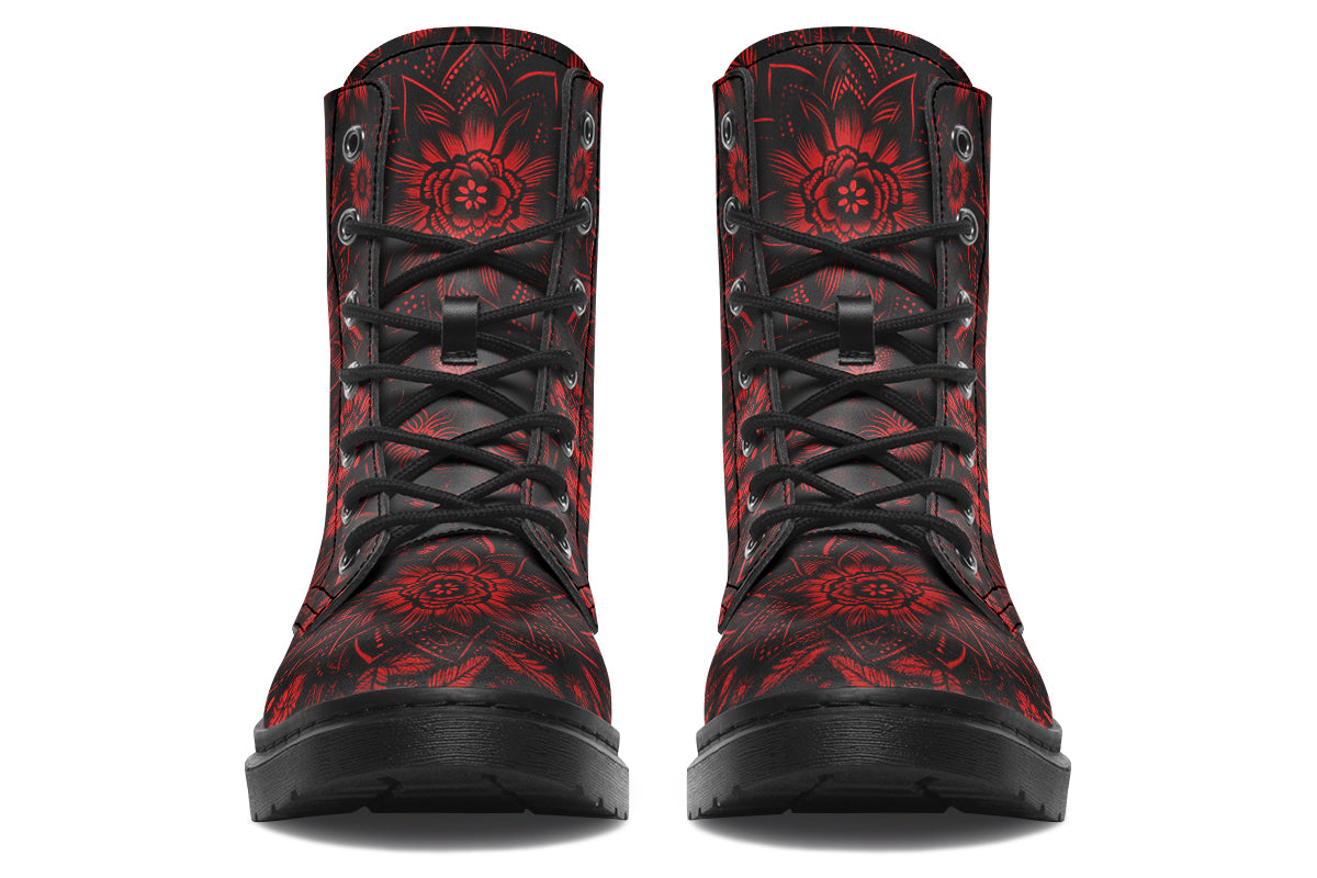 Red Mandala Flower Boots