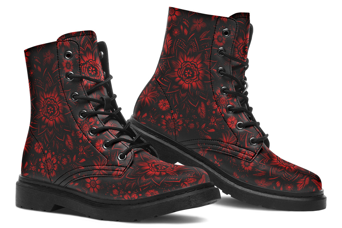 Red Mandala Flower Boots