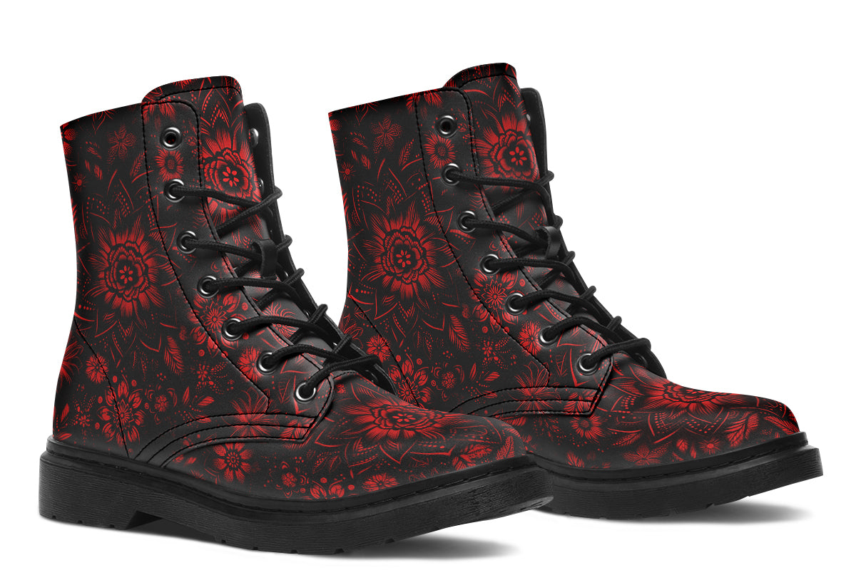Red Mandala Flower Boots