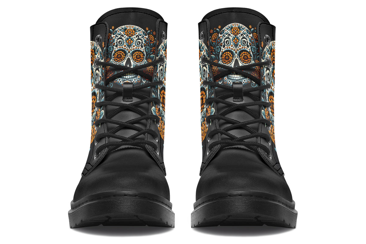 Sugar Skull With Orange Flowers Boots