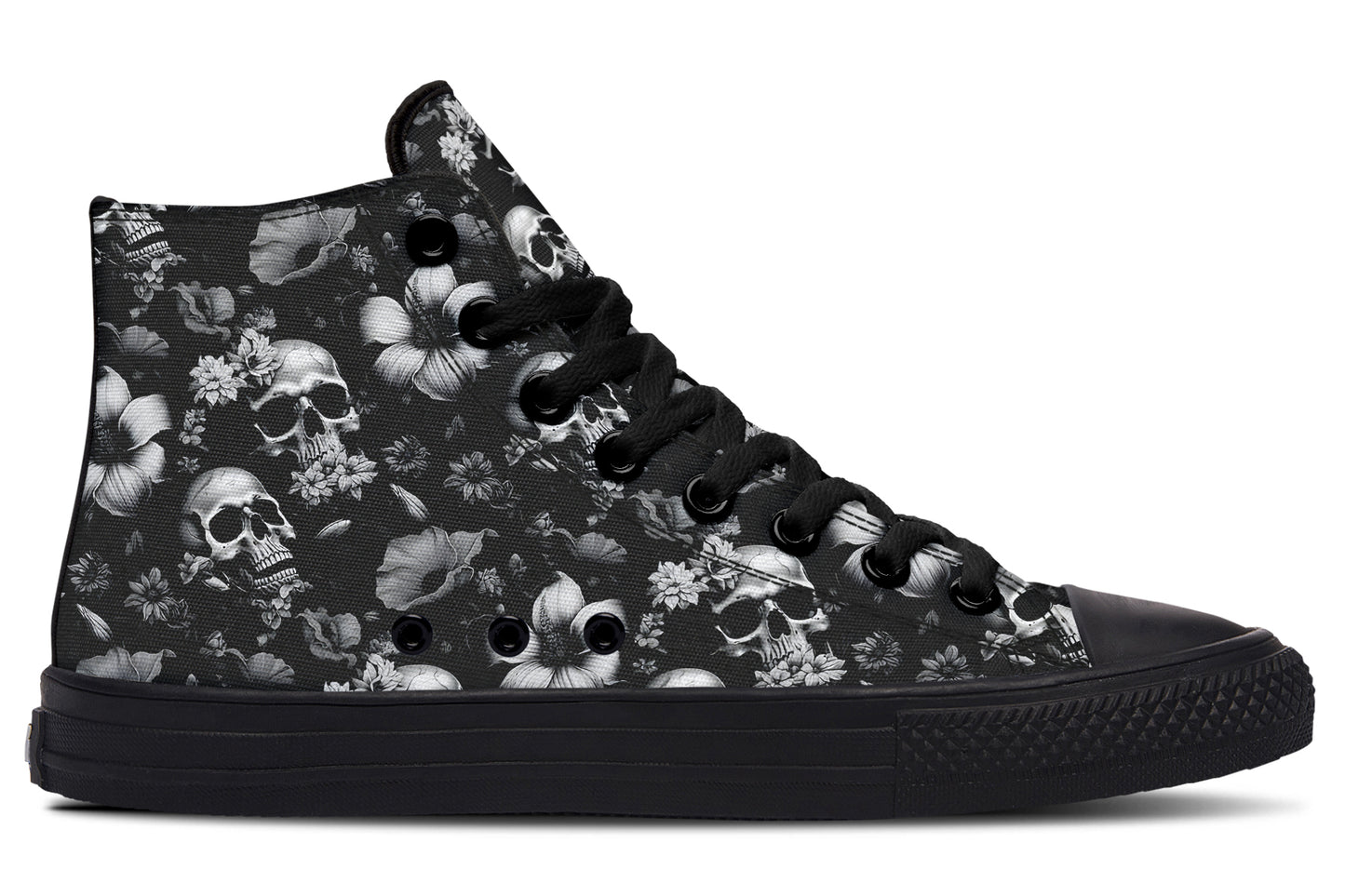 Black And White Flower Skull Hightops