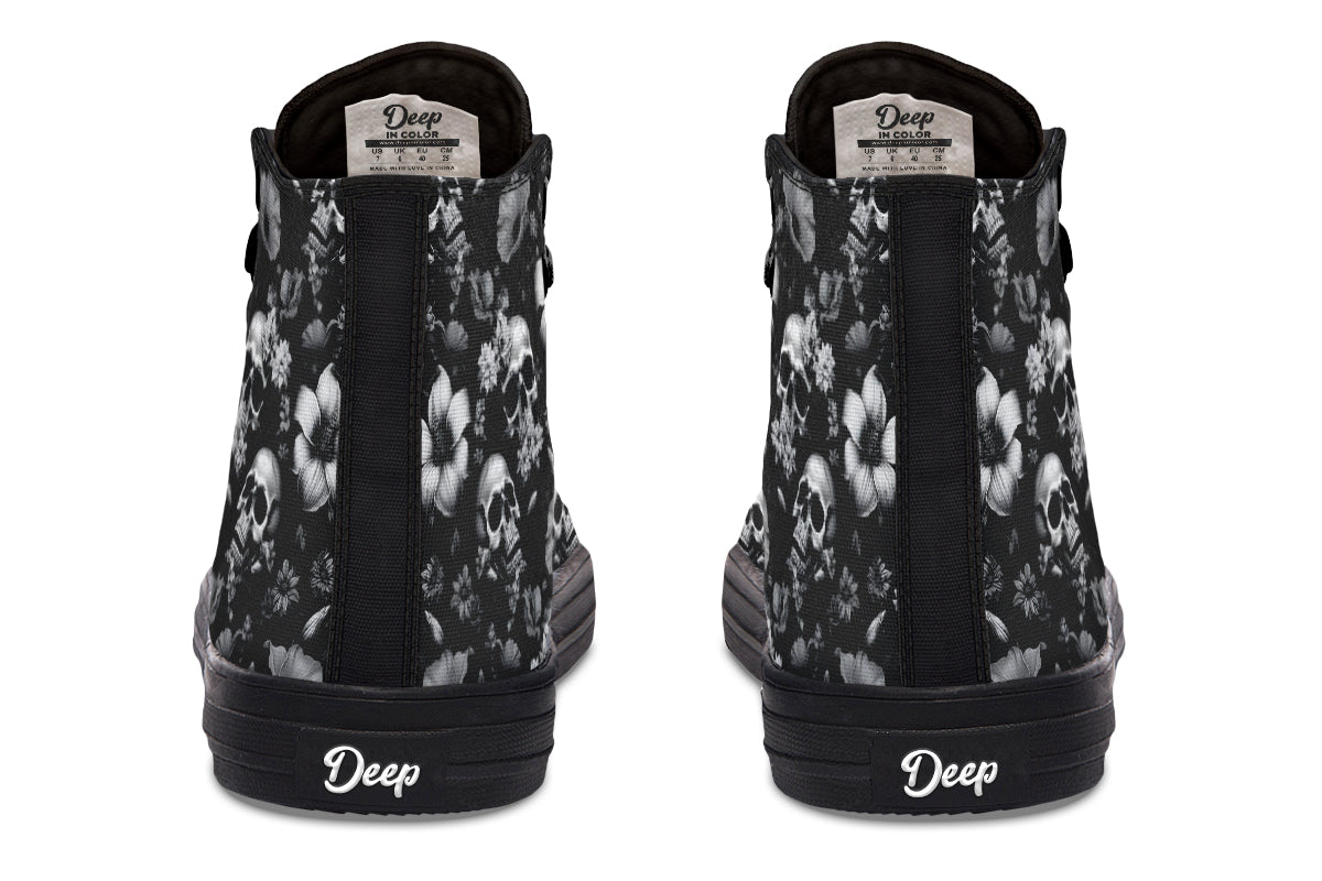 Black And White Flower Skull Hightops