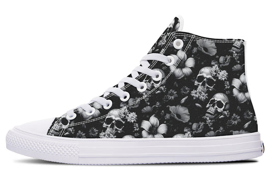 Black And White Flower Skull Hightops