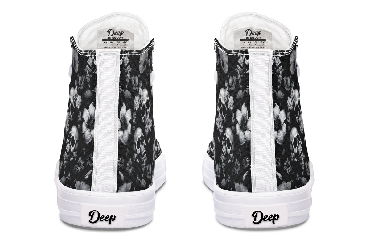 Black And White Flower Skull Hightops