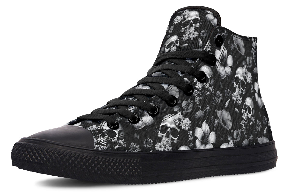 Black And White Flower Skull Hightops