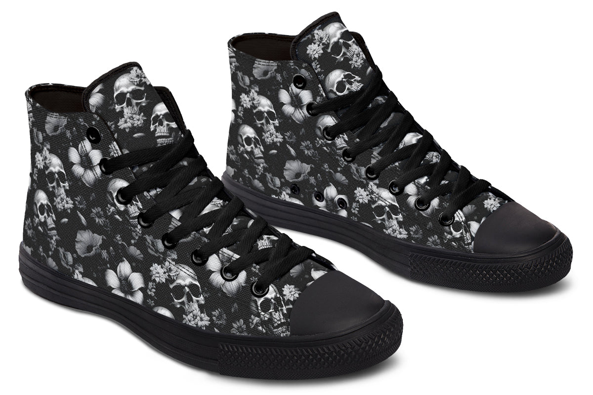 Black And White Flower Skull Hightops