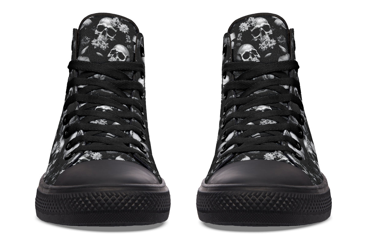 Black And White Flower Skull Hightops