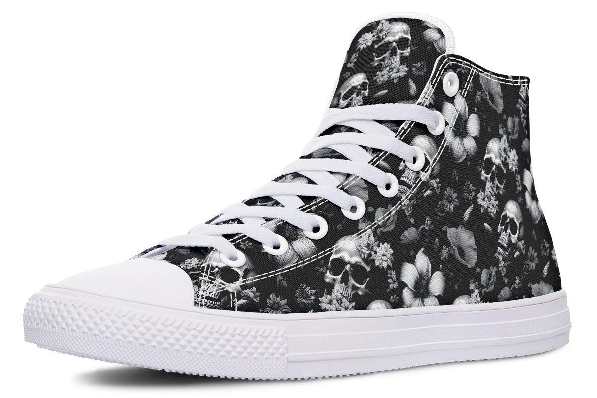 Black And White Flower Skull Hightops
