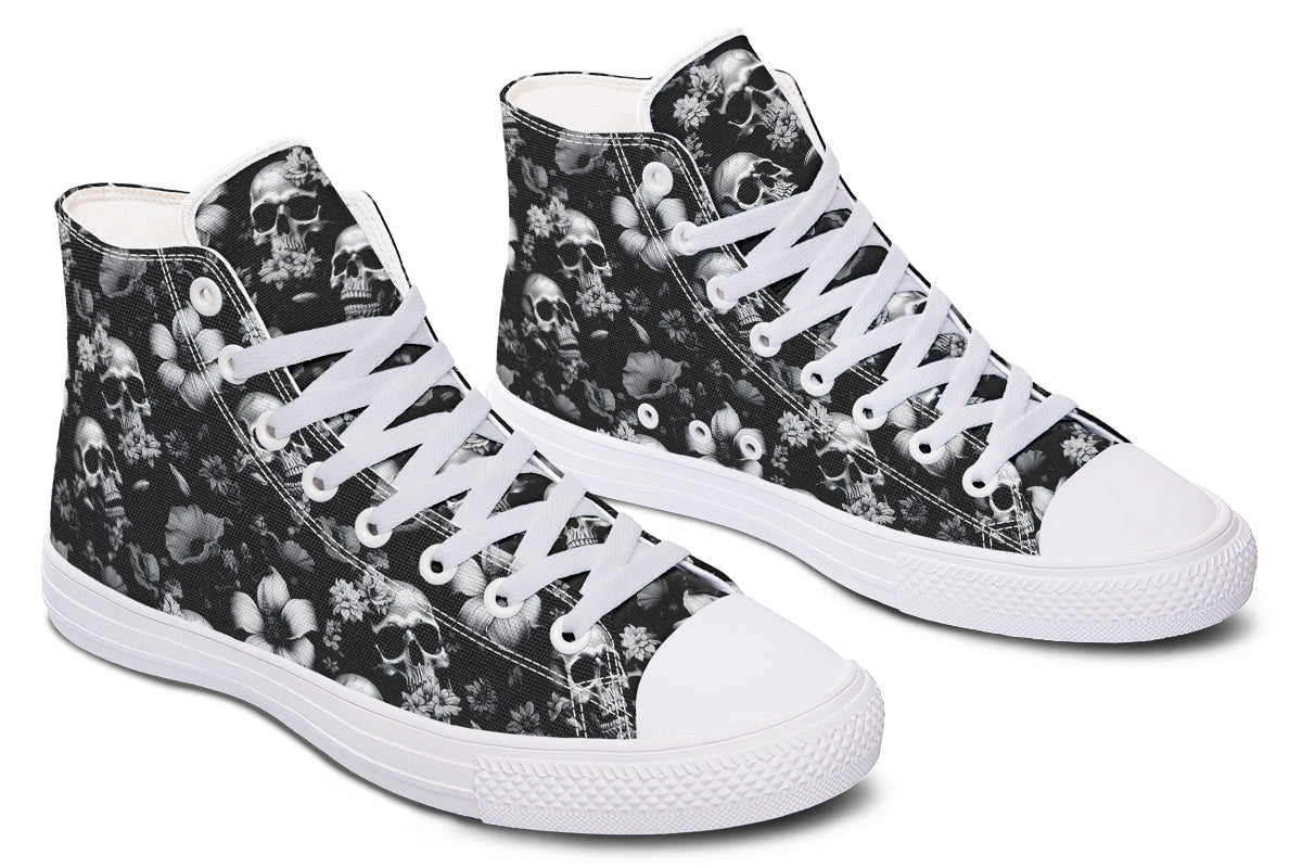 Black And White Flower Skull Hightops