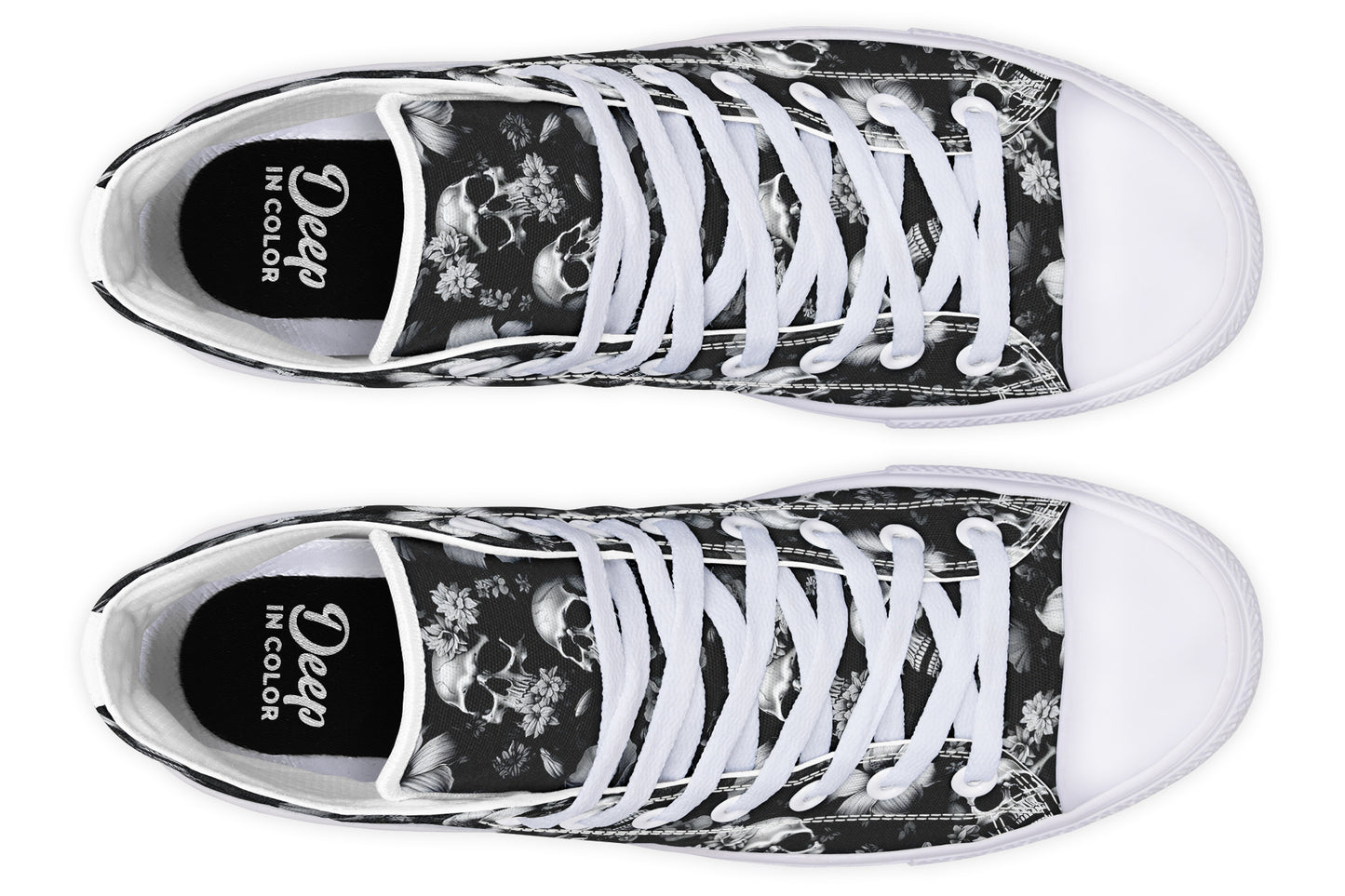 Black And White Flower Skull Hightops