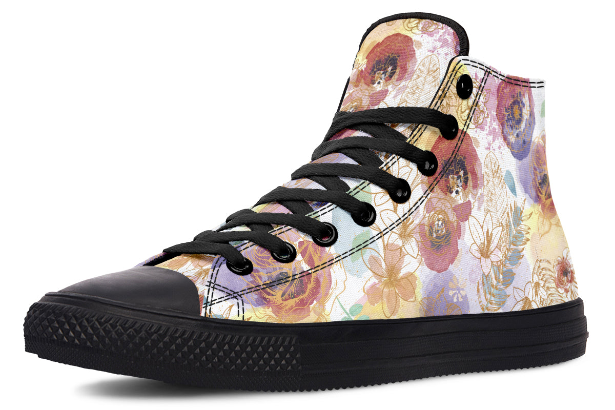 Watercolor Gold Floral Hightops