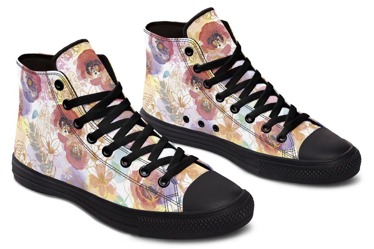 Watercolor Gold Floral Hightops