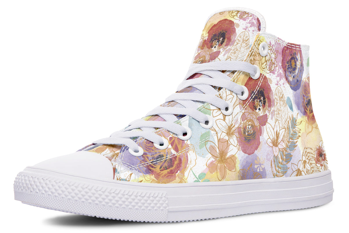 Watercolor Gold Floral Hightops