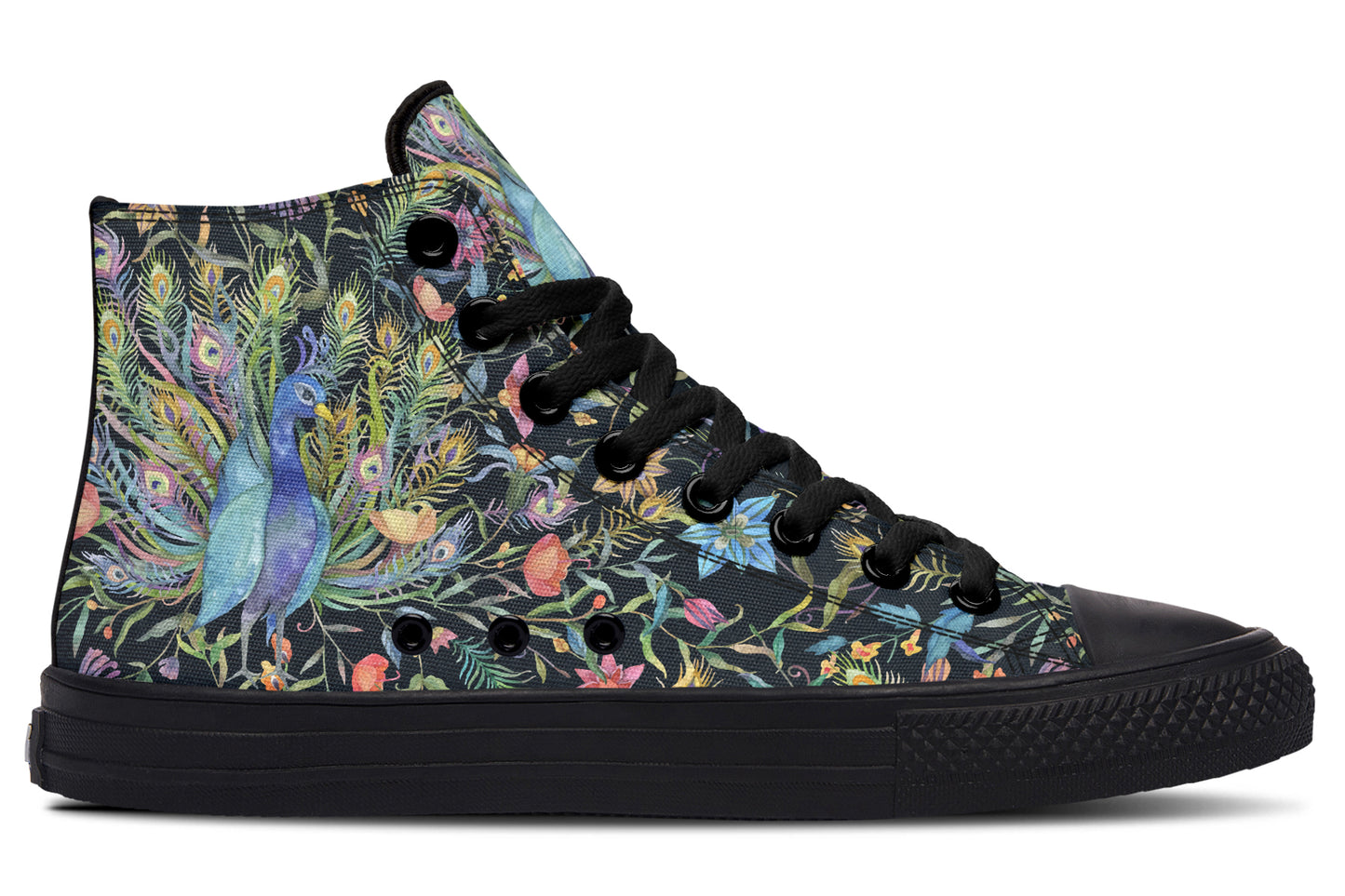 Watercolor Peacock Floral Hightops