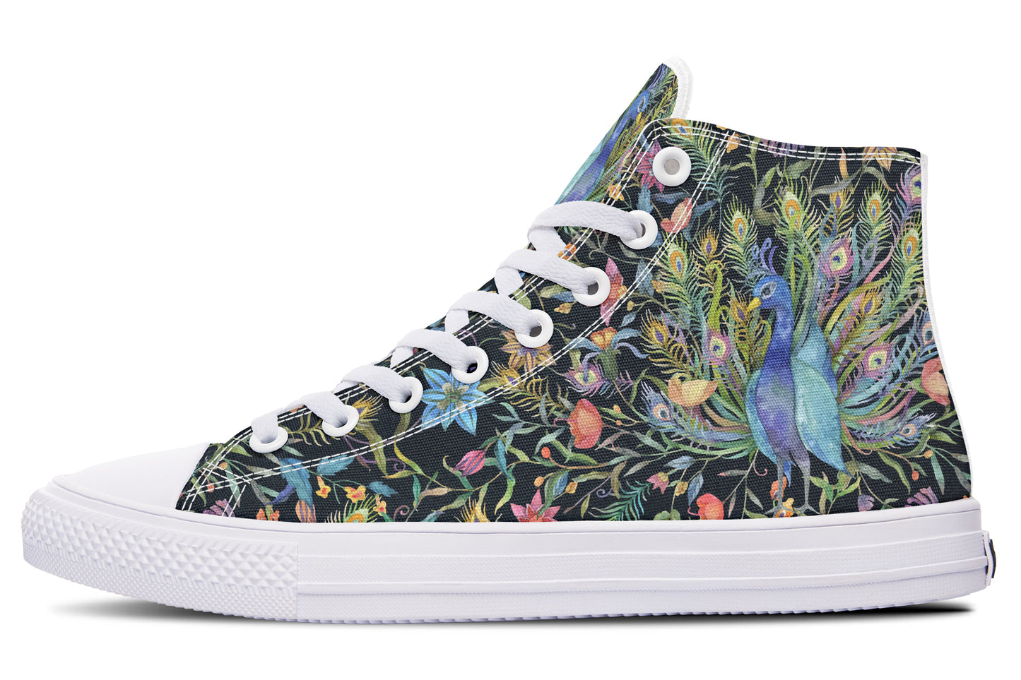 Watercolor Peacock Floral Hightops